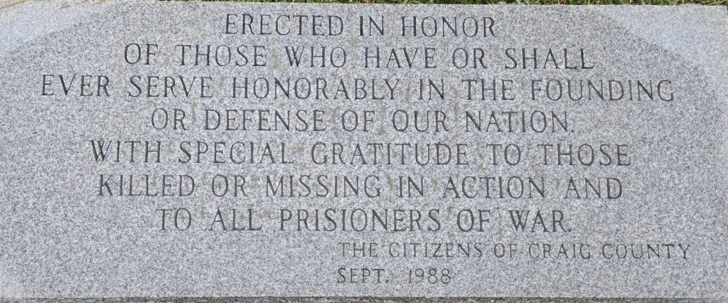 CRAIG COUNTY ALL VETERANS MEMORIAL TABLET