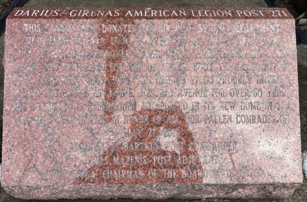 DARIUS-GIRENAS AMERICAN LEGION POST 271 WAR MEMORIAL CANNON STONE