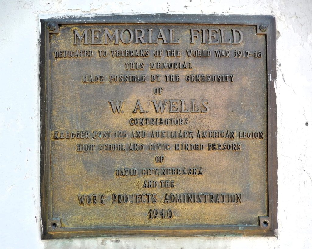 DAVID CITY MEMORIAL FIELD PLAQUE A