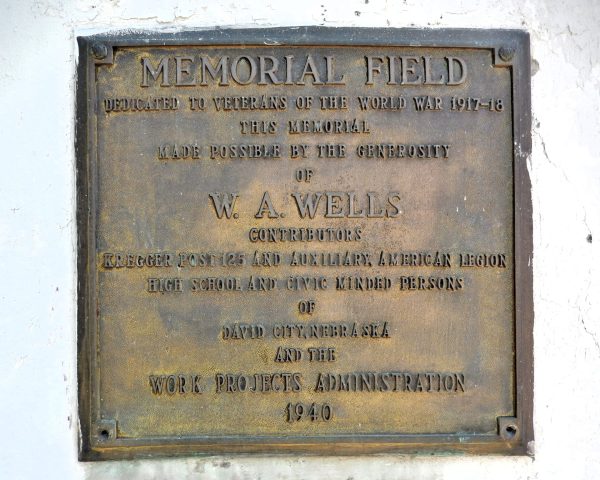 DAVID CITY MEMORIAL FIELD PLAQUE A