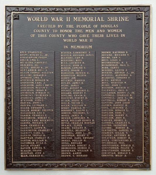 DOUGLAS COUNTY WORLD WAR II MEMORIAL SHRINE PLAQUE A