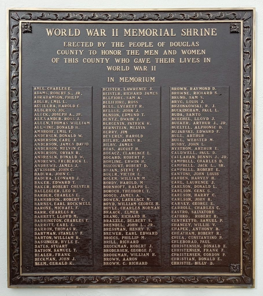 DOUGLAS COUNTY WORLD WAR II MEMORIAL SHRINE PLAQUE A