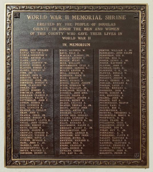 DOUGLAS COUNTY WORLD WAR II MEMORIAL SHRINE PLAQUE B