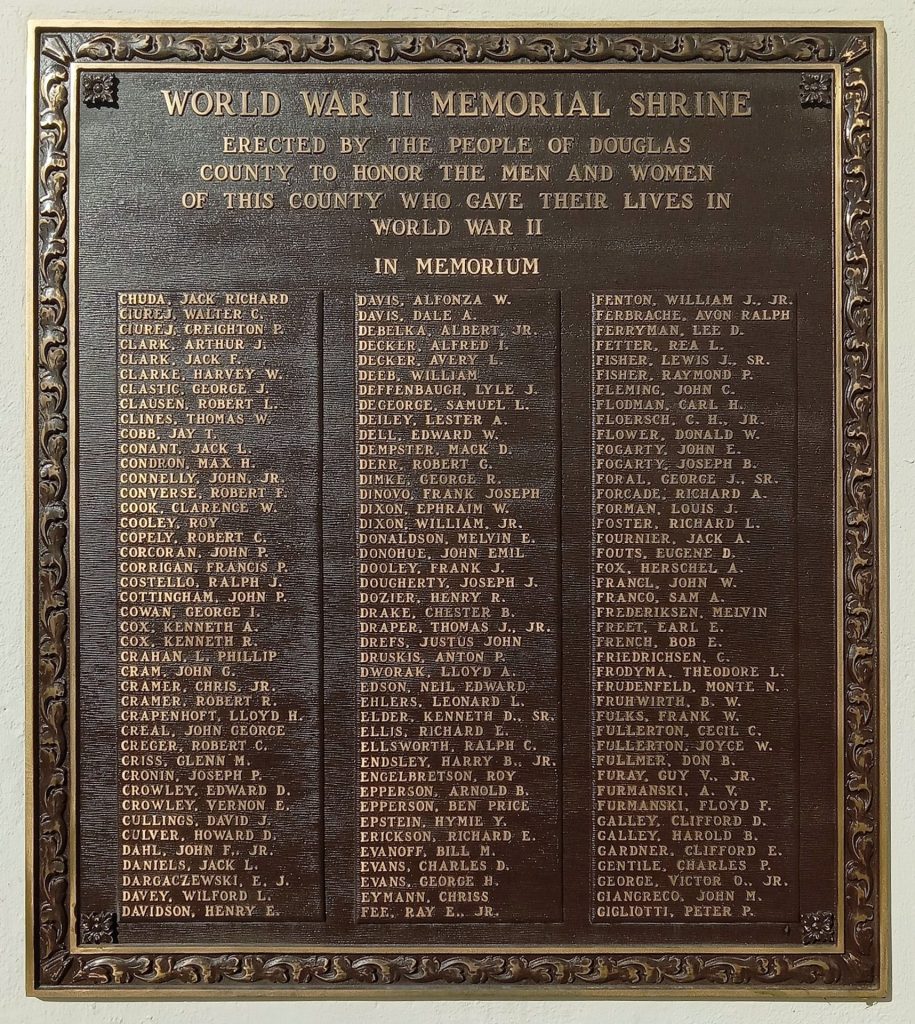 DOUGLAS COUNTY WORLD WAR II MEMORIAL SHRINE PLAQUE B