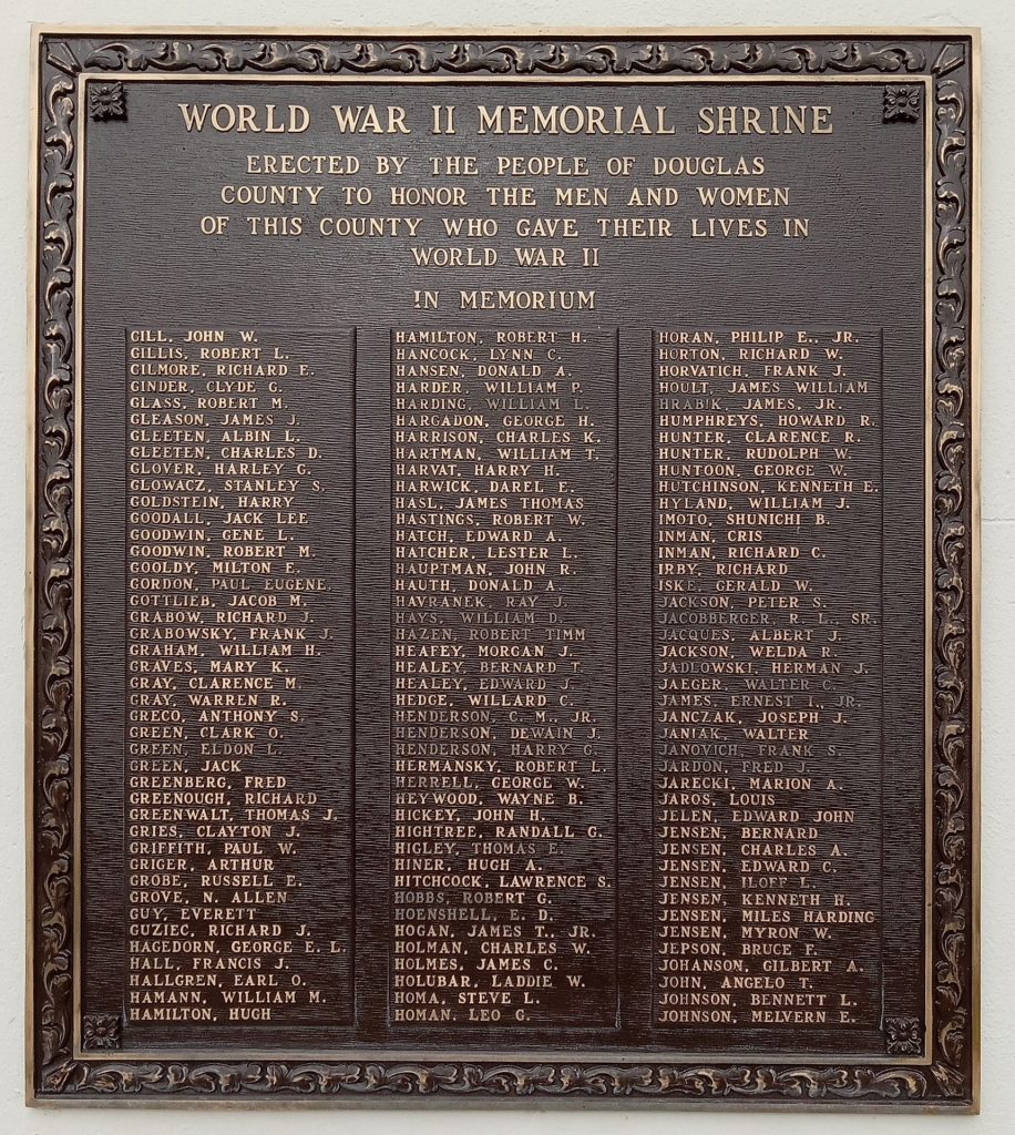 DOUGLAS COUNTY WORLD WAR II MEMORIAL SHRINE PLAQUE C