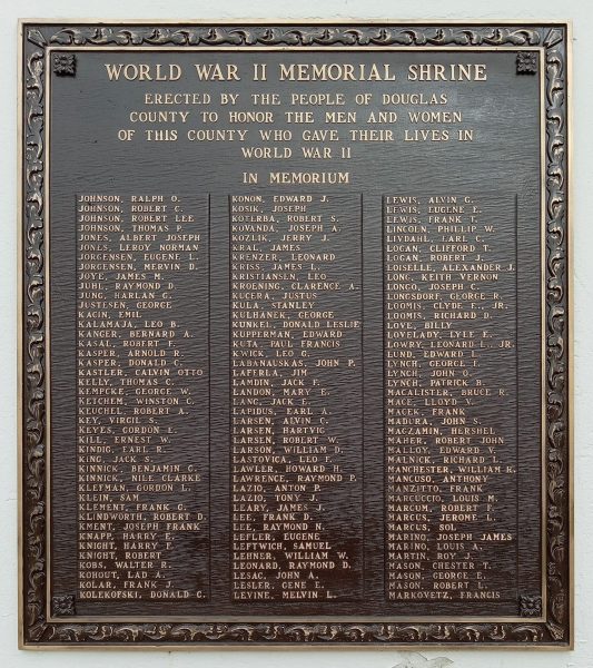DOUGLAS COUNTY WORLD WAR II MEMORIAL SHRINE PLAQUE D
