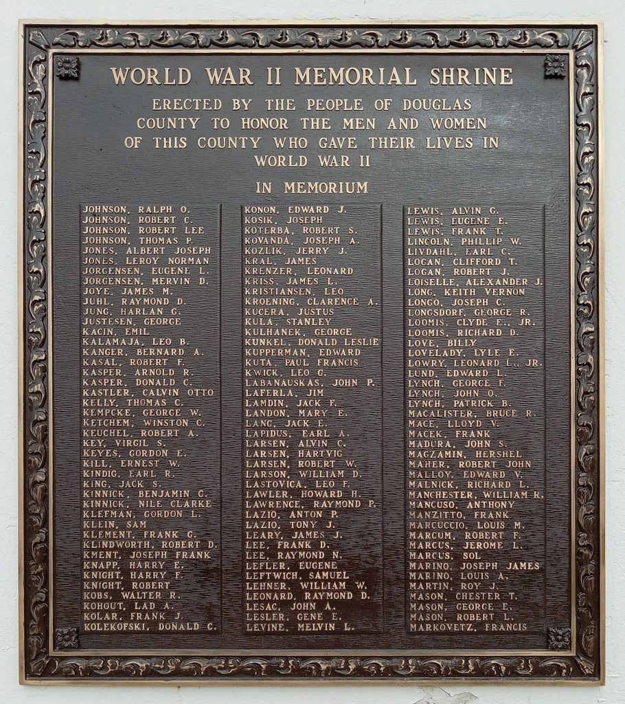 DOUGLAS COUNTY WORLD WAR II MEMORIAL SHRINE PLAQUE D