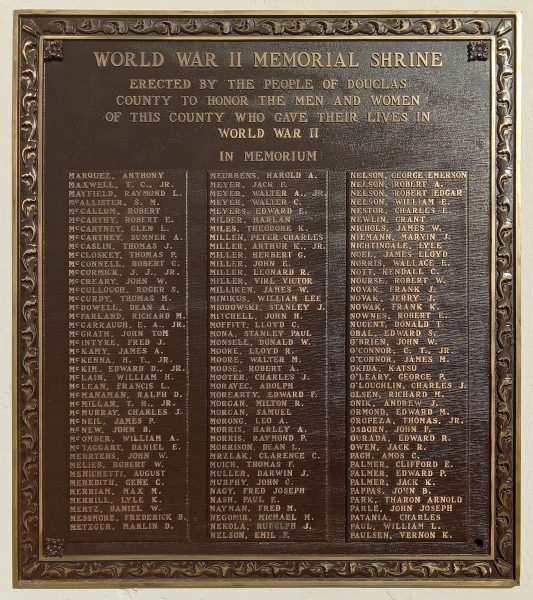 DOUGLAS COUNTY WORLD WAR II MEMORIAL SHRING PLAQUE E