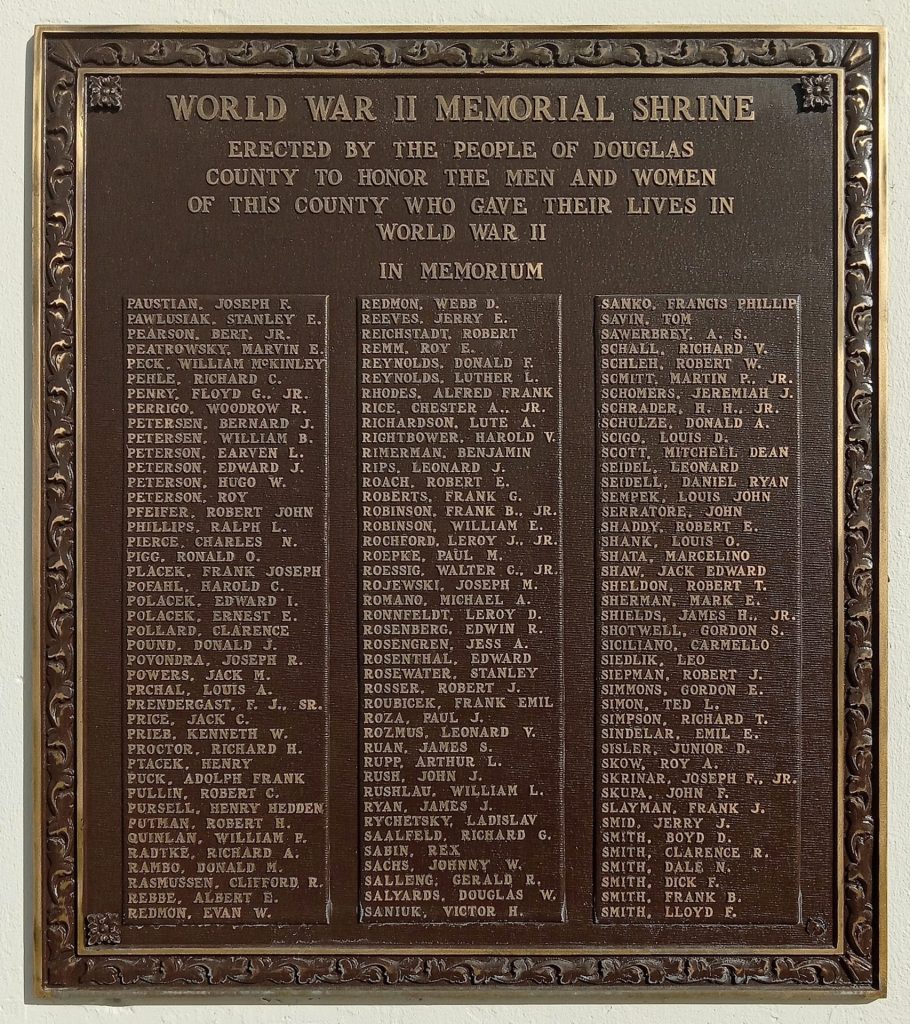 DOUGLAS COUNTY WORLD WAR II MEMORIAL SHRINE PLAQUE F
