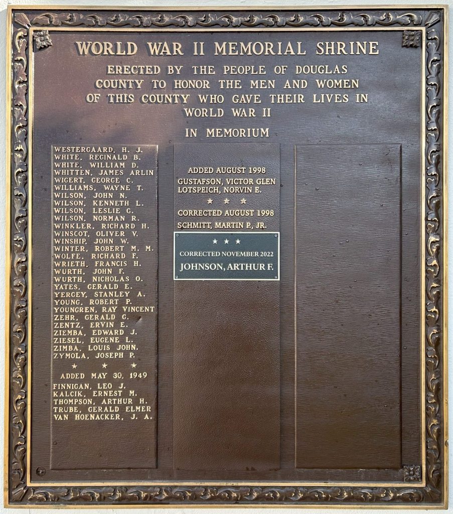 DOUGLAS COUNTY WORLD WAR II MEMORIAL SHRINE PLAQUE H
