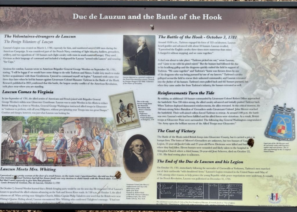 DUC DE LAUZUN AND THE BATTLE OF THE HOOK MEMORIAL PANEL