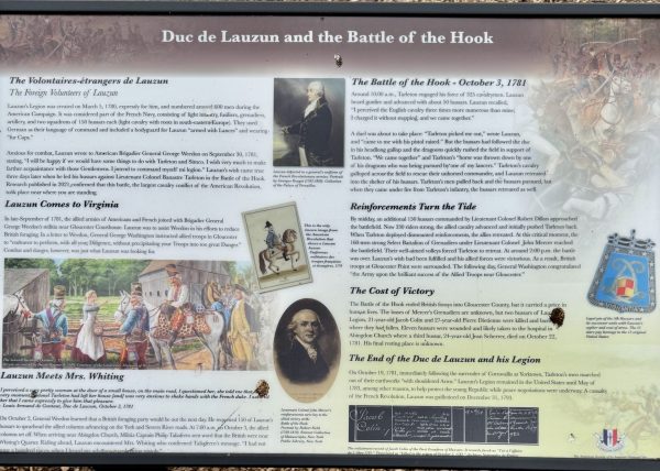 DUC DE LAUZUN AND THE BATTLE OF THE HOOK MEMORIAL PANEL