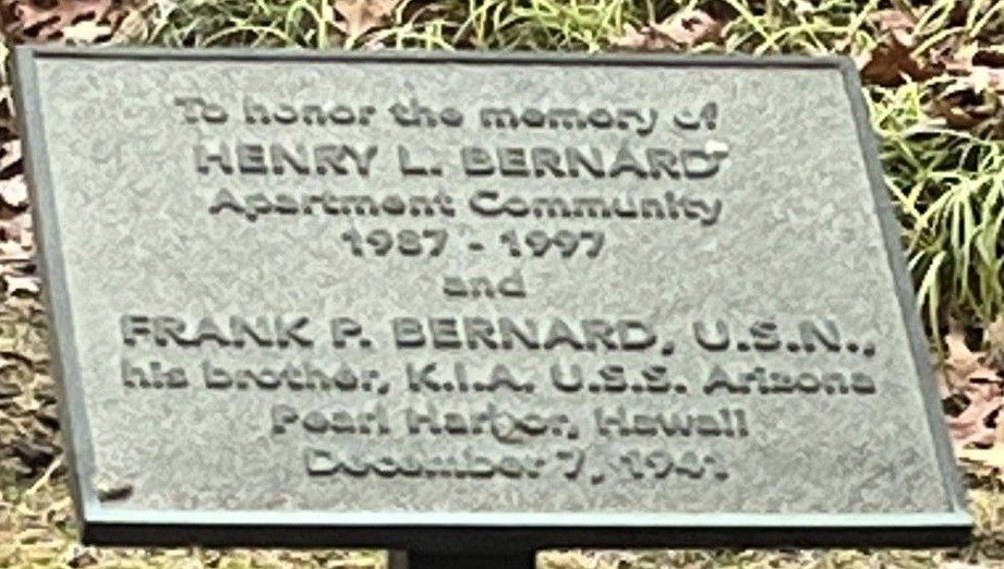 FRANK P. BERNARD, U.S.N. WAR MEMORIAL PLAQUE