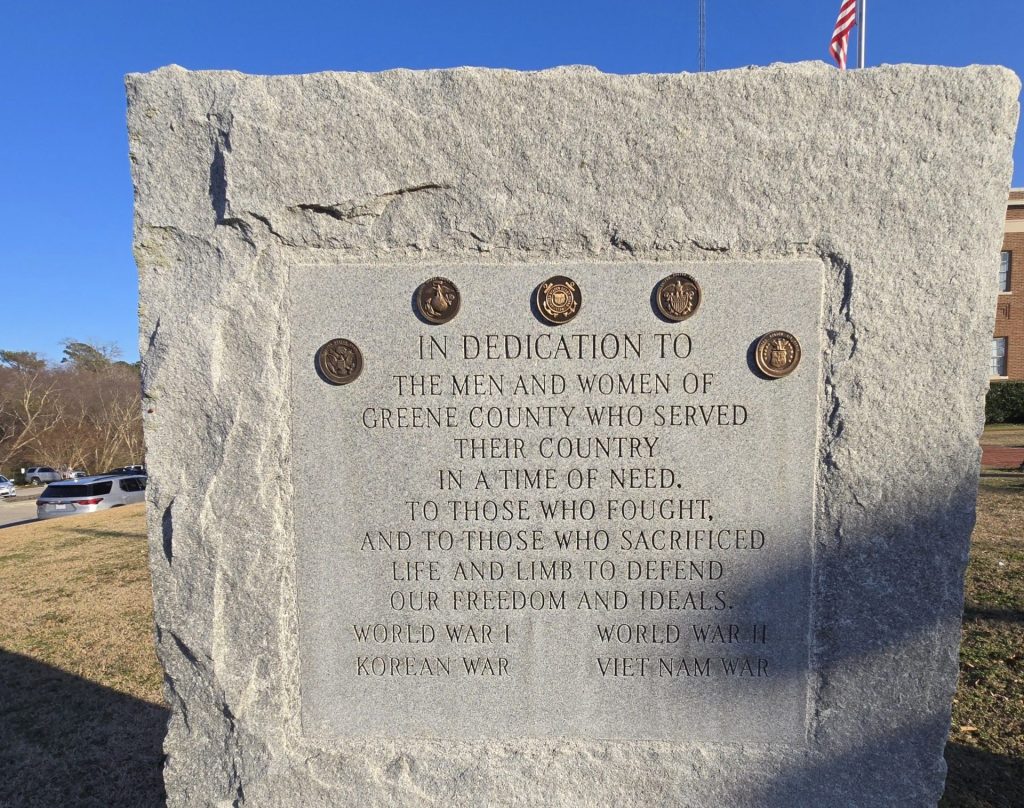 GREENE COUNTY, NC WAR VETERANS MEMORIAL