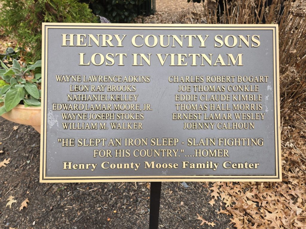 HENRY COUNTY SONS LOST IN VIETNAM WAR MEMORIAL PLAQUE