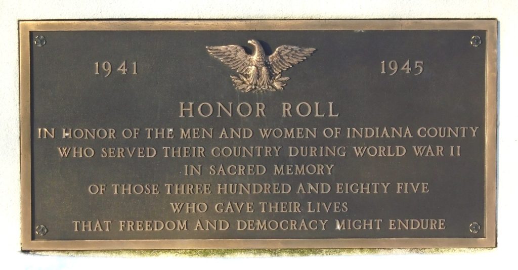 INDIANA MEMORIAL TO HER WORLD WAR VETERANS STATUE PLAQUE B