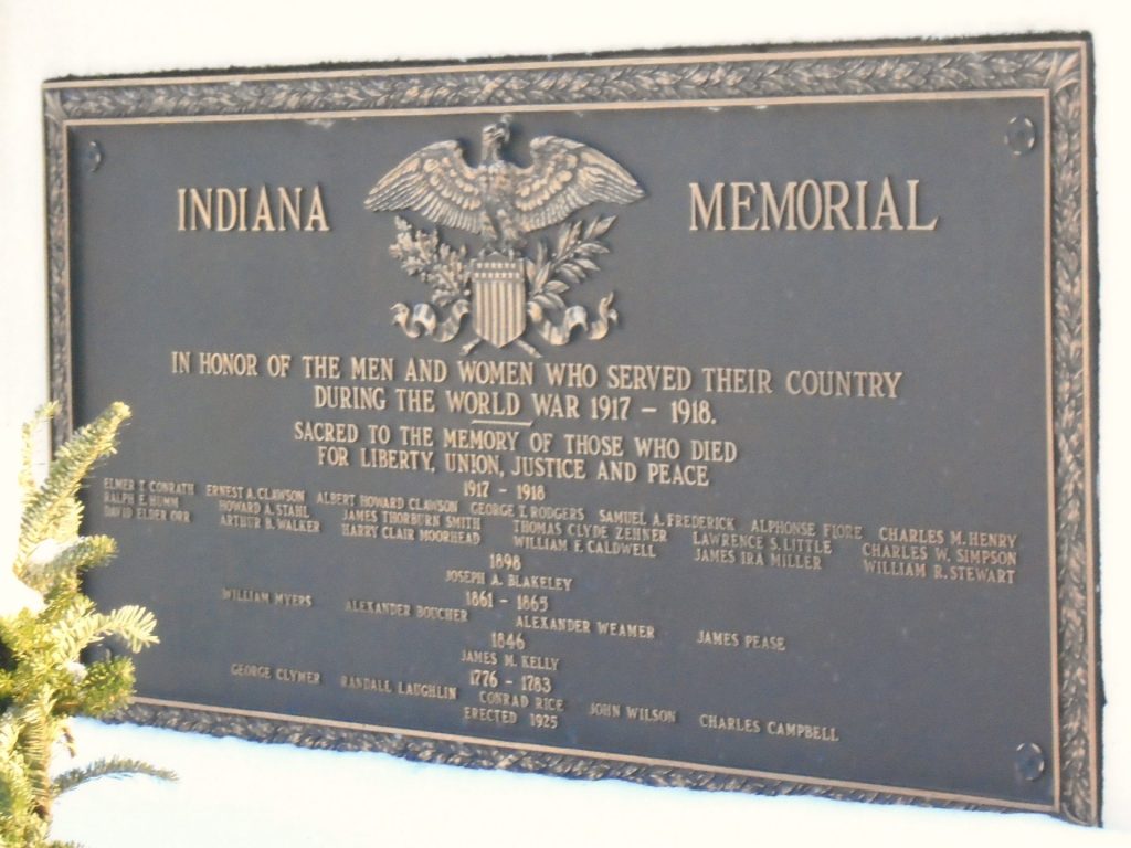 INDIANA MEMORIAL TO HER WORLD WAR VETERANS STATUE PLAQUE A