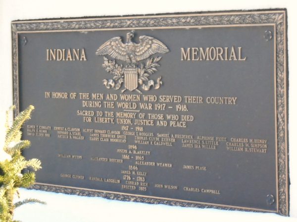 INDIANA MEMORIAL TO HER WORLD WAR VETERANS STATUE PLAQUE A