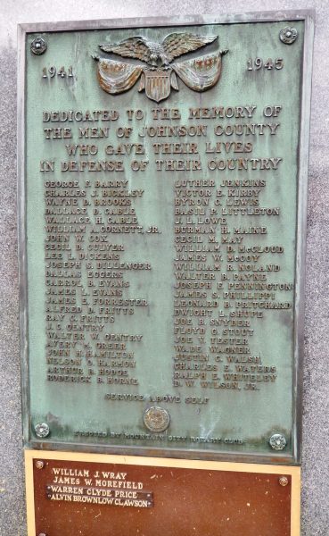 JOHNSON COUNTY SUPREME SACRIFICE WAR MEMORIAL PLAQUES