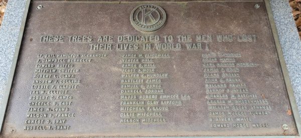 KIWANIS INTERNATIONAL WORLD WAR I MEMORIAL TREES PLAQUE