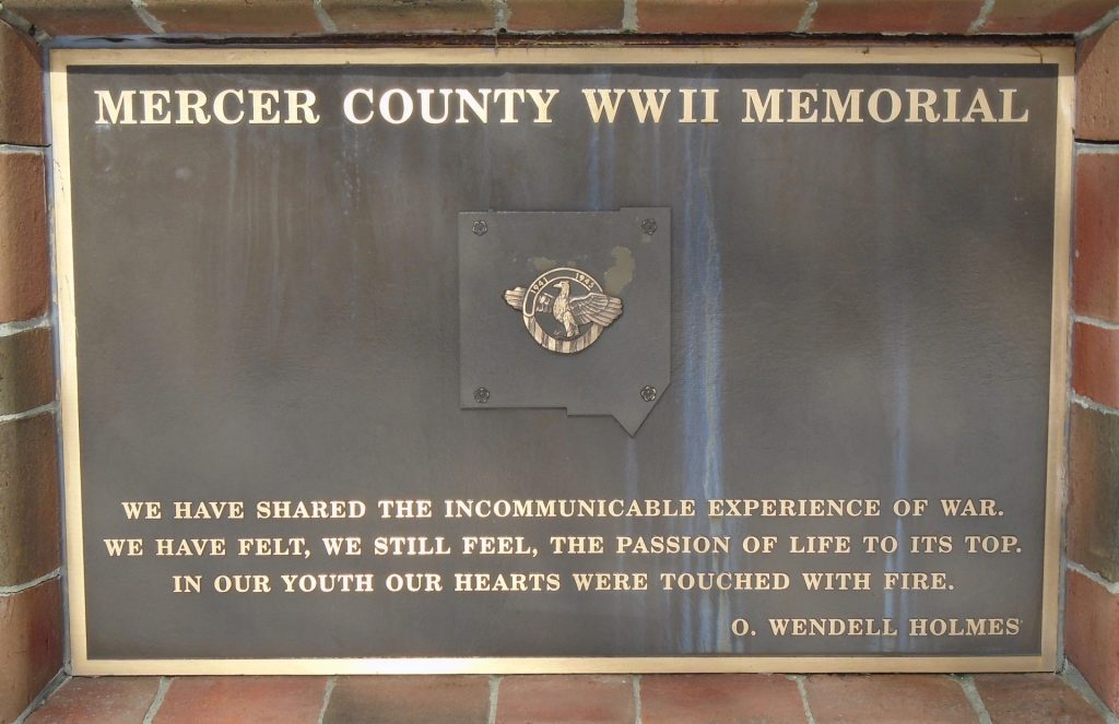 MERCER COUNTY WWII MEMORIAL PLAQUE A