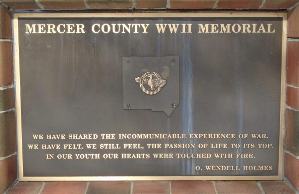 MERCER COUNTY WWII MEMORIAL PLAQUE A