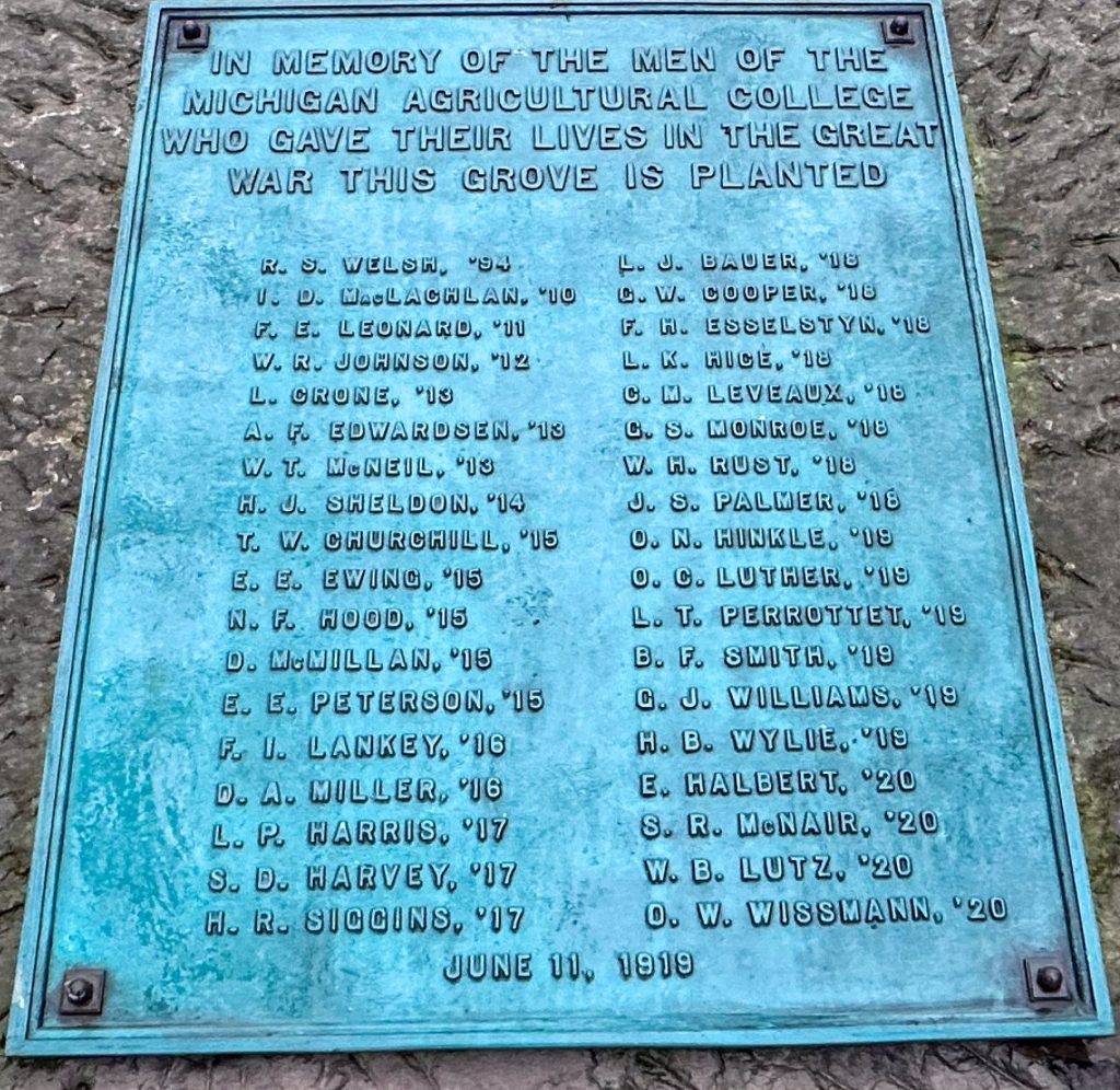MICHIGAN AGRICULTURAL COLLEGE GREAT WAR SUPREME SACRIFICE MEMORIAL PLAQUE