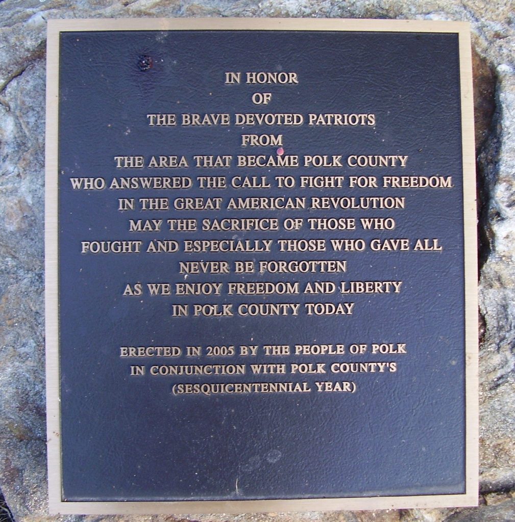 POLK COUNTY BRAVE DEVOTED PATRIOTS REVOLUTIONARY WAR MEMORIAL PLAQUE