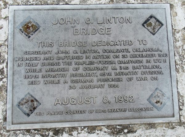 SERGEANT JOHN O. LINTON WAR MEMORIAL BRIDGE PLAQUE