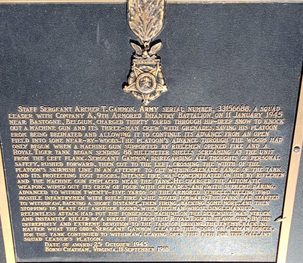 STAFF SERGEANT ARCHER T. GAMMON MEDAL OF HONOR WAR MEMORIAL PLAQUE A