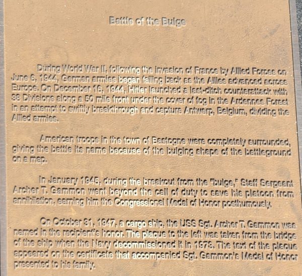 STAFF SERGEANT ARCHER T. GAMMON MEDAL OF HONOR WAR MEMORIAL PLAQUE C