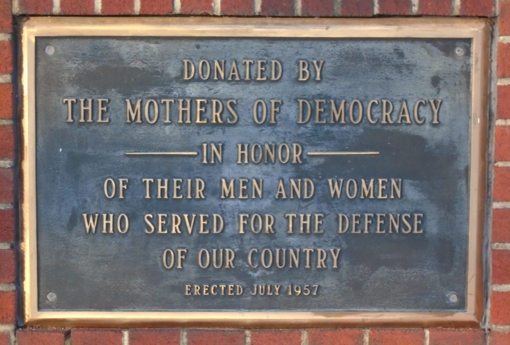 THE MOTHERS OF DEMOCRACY WAR MEMORIAL PAVILION PLAQUE