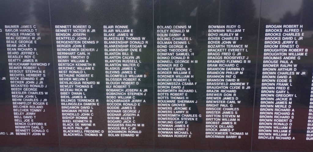 THE OHIO VIETNAM VETERANS MEMORIAL WALL SECTION B