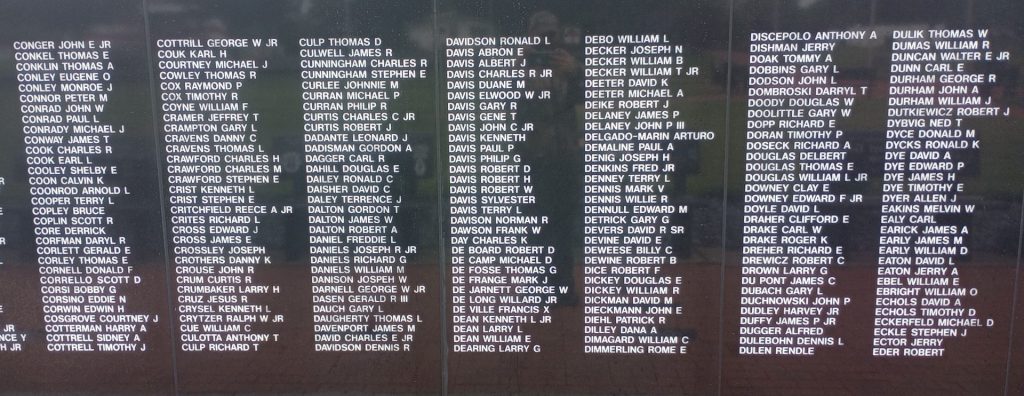 THE OHIO VIETNAM VETERANS MEMORIAL WALL SECTION E