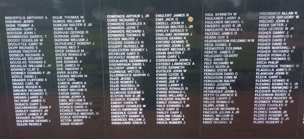 THE OHIO VIETNAM VETERANS MEMORIAL WALL SECTION F