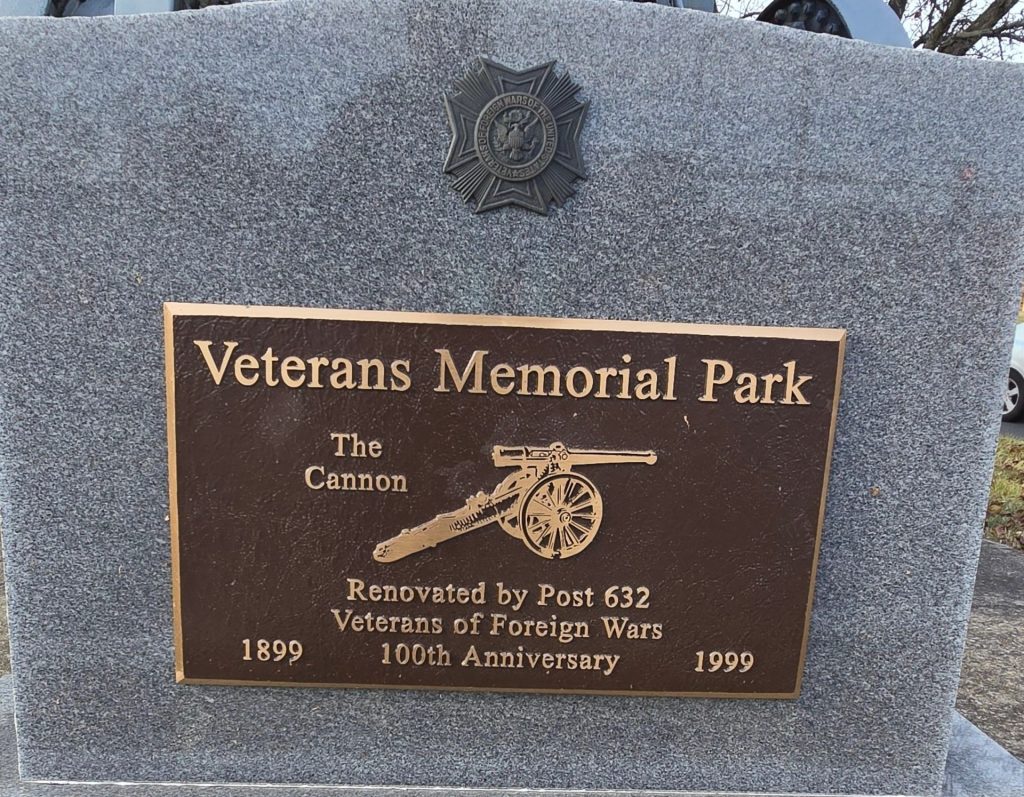 VETERANS MEMORIAL PARK CANNON PLAQUE
