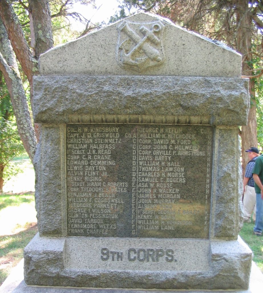 11TH CONNECTICUT VOLUNTEER INTANTRY REGIMENT MEMORIAL BACK
