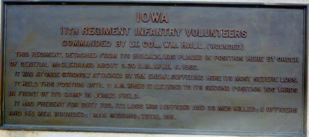 11TH IOWA INFANTRY REGIMENT AT SHILOH MEMORIAL PLAQUE B