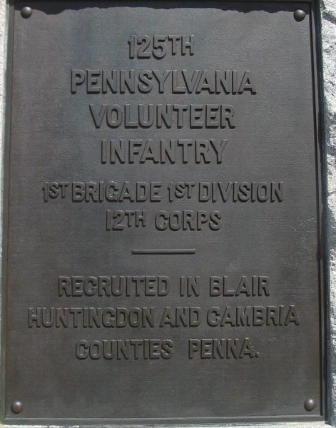 125TH PENNSYLVANIA VOLUNTEER INFANTRY REGIMENT WAR MEMORIAL PLAQUE A
