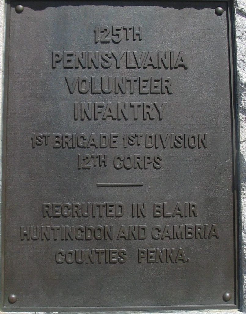 125TH PENNSYLVANIA VOLUNTEER INFANTRY REGIMENT WAR MEMORIAL PLAQUE A