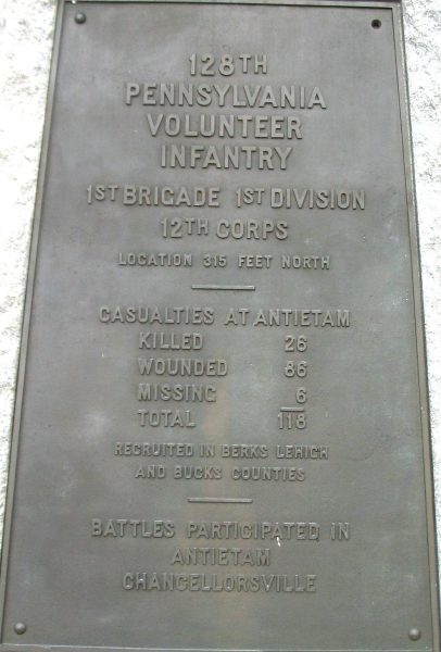 128TH PENNSYLVANIA VOLUNTEER INFANTRY REGIMENT WAR MEMORIAL PLAQUE