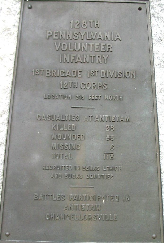 128TH PENNSYLVANIA VOLUNTEER INFANTRY REGIMENT WAR MEMORIAL PLAQUE