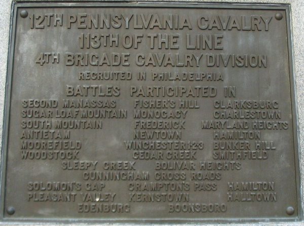12TH PENNSYLVANIA CAVALRY REGIMENT WAR MEMORIAL PLAQUE