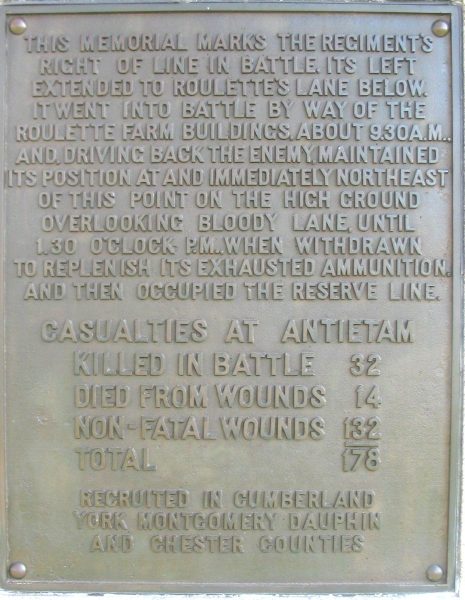 130TH PENNSYLVANIA VOLUNTEER INFANTRY REGIMENT WAR MEMORIAL PLAQUE