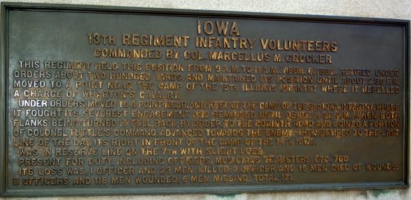 13TH IOWA INFANTRY REGIMENT AT SHILOH MEMORIAL PLAQUE B