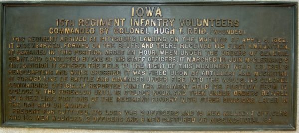15TH IOWA INFANTRY REGIMENT AT SHILOH MEMORIAL PLAQUE B