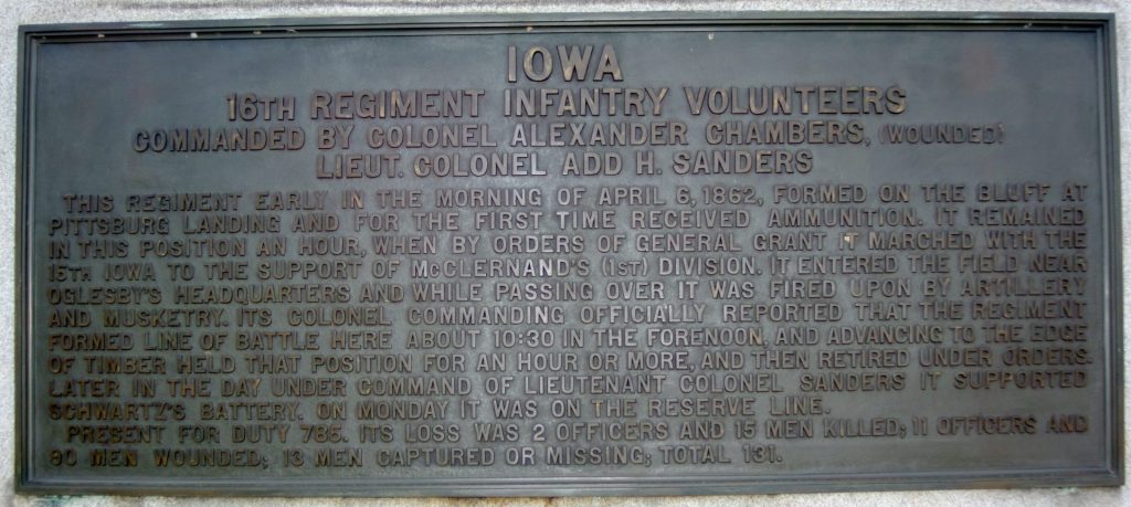16TH IOWA INFANTRY REGIMENT AT SHILOH MEMORIAL PLAQUE B