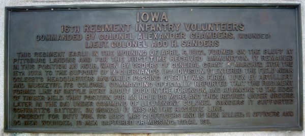 16TH IOWA INFANTRY REGIMENT AT SHILOH MEMORIAL PLAQUE B