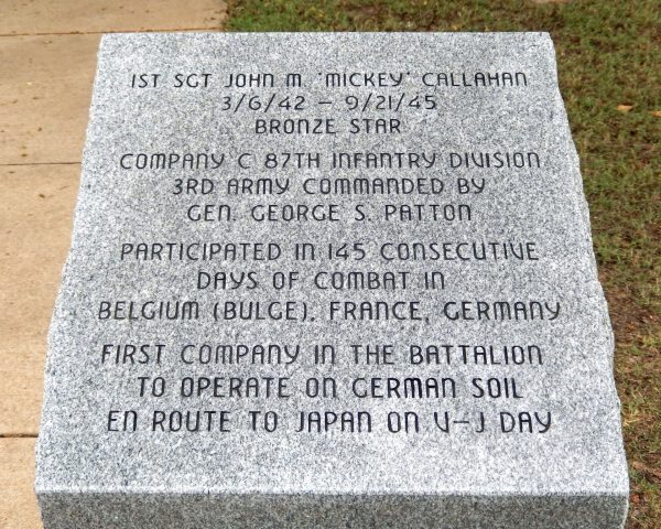 1ST SGT JOHN M. “MICKEY” CALLAHAN WAR MEMORIAL TABLET