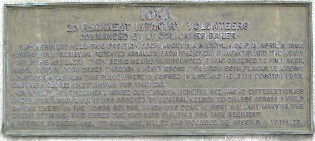 2D IOWA INFANTRY REGIMENT WAR MEMORIAL PLAQUE